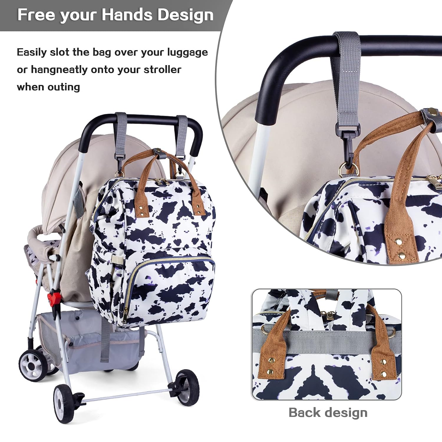 Diaper Bag Backpack, Waterproof Baby Care Bag, Women Travel Baby Nappy Changing Bag (Cow) - Image 6