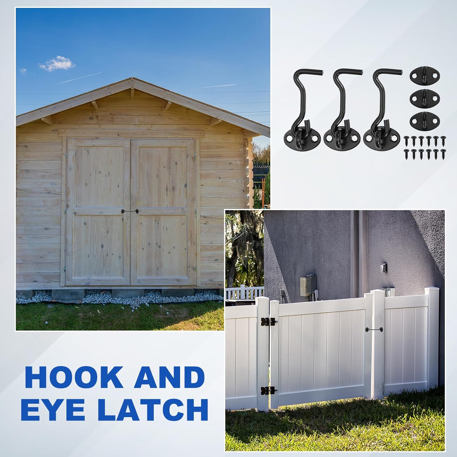uxcell 3Pcs Hook and Eye Latch, 3.1" Stainless Steel Door Lock Gate Latch Rust-Resistant Sliding Door Lock Eye Hook Latches with Screws for Doors Window Fence, Black