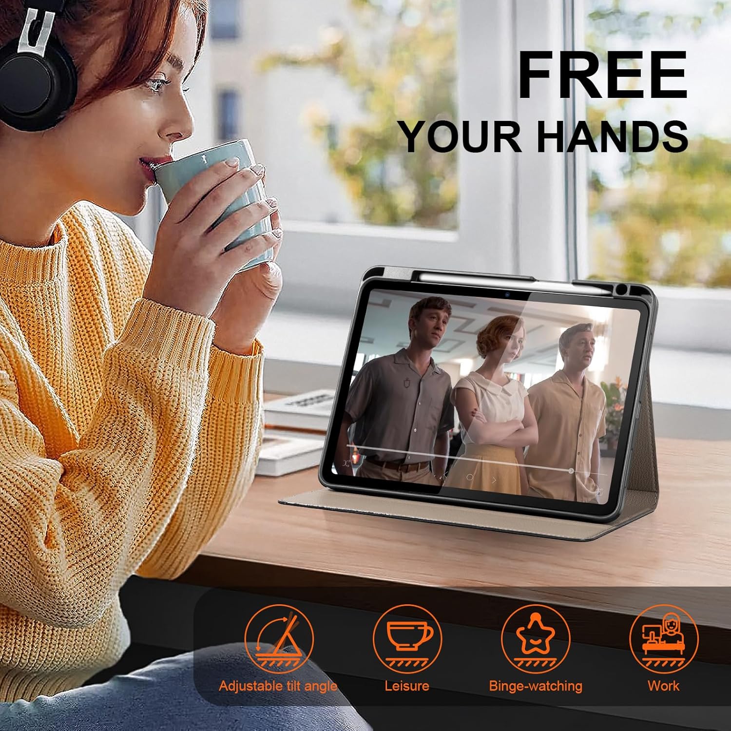 Leather Case for iPad Air 11" M4/M3/M2 (2026/2025/2024) & 10.9" 5th/4th Gen (2020/2022) with Pencil Holder | Auto Wake/Sleep | Protective Shockproof Cover | Adjustable Stand | Gray Brown