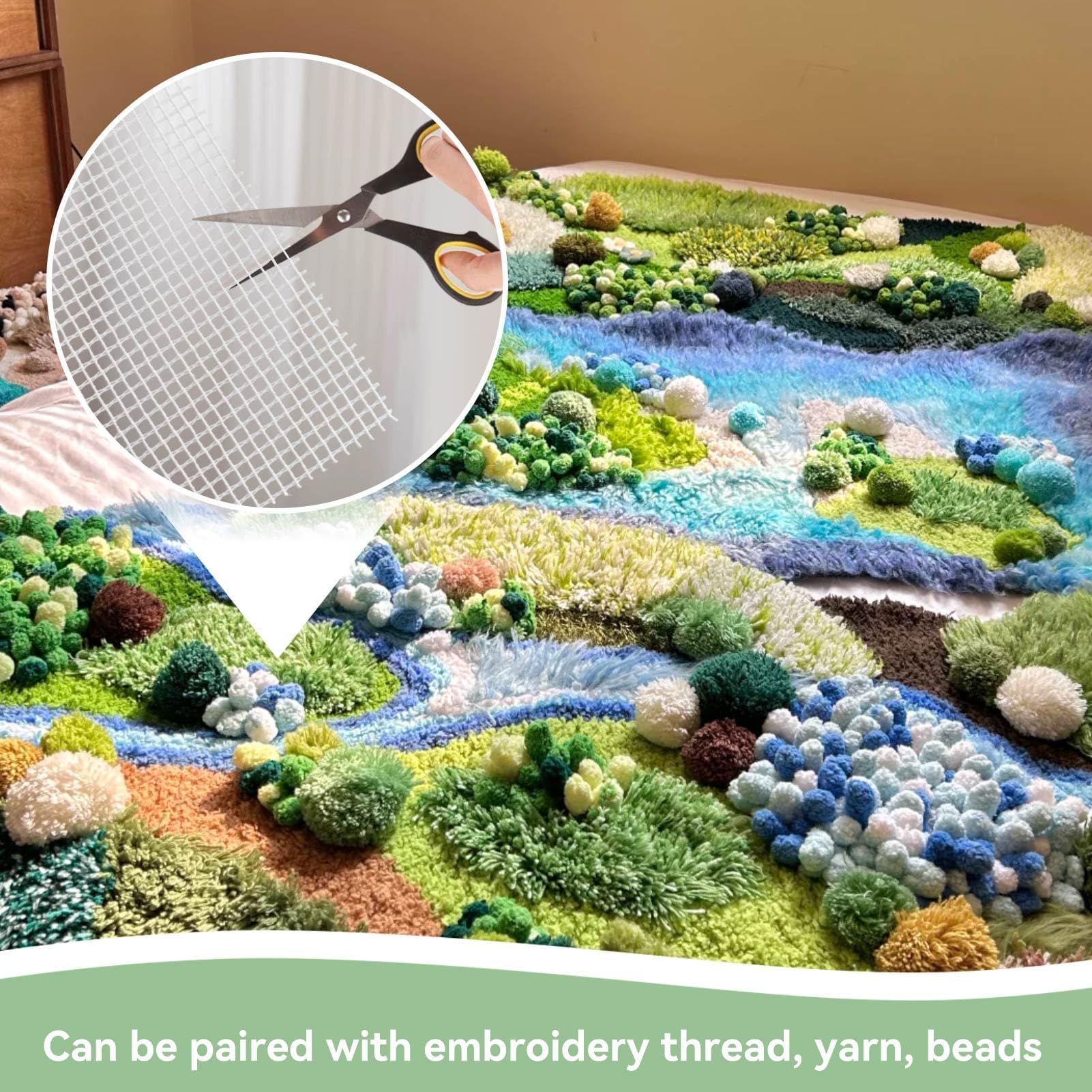 Tela con gancio di chiusura, Fogli di tela a rete Tappeto vuoto Rete di aggancio Rete di tela a rete fai-da-te Rete di aggancio vuota per forniture artigianali Realizzazione di (100 * 150 cm)