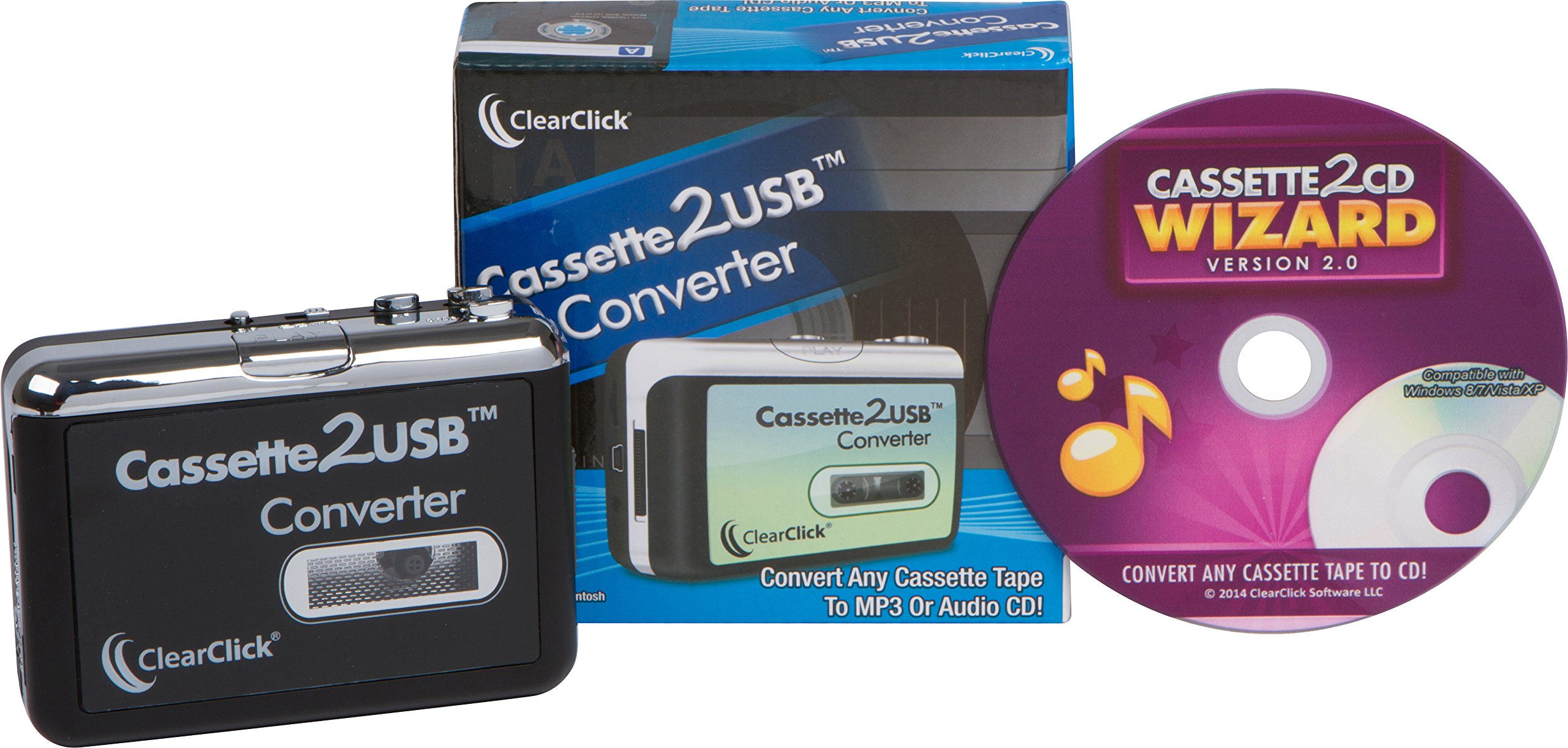 ClearClick Cassette Tape to USB Converter with Cassette2CD Wizard 2.0 Software (Free USA Tech Support)