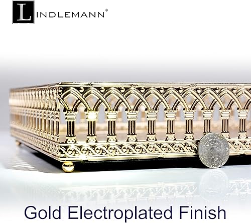 Miniatura 2 de Bandeja decorativa de cristal con espejo, bandeja de tocador de maquillaje, perfume, tocador, joyería, organizador para almacenamiento de baño y