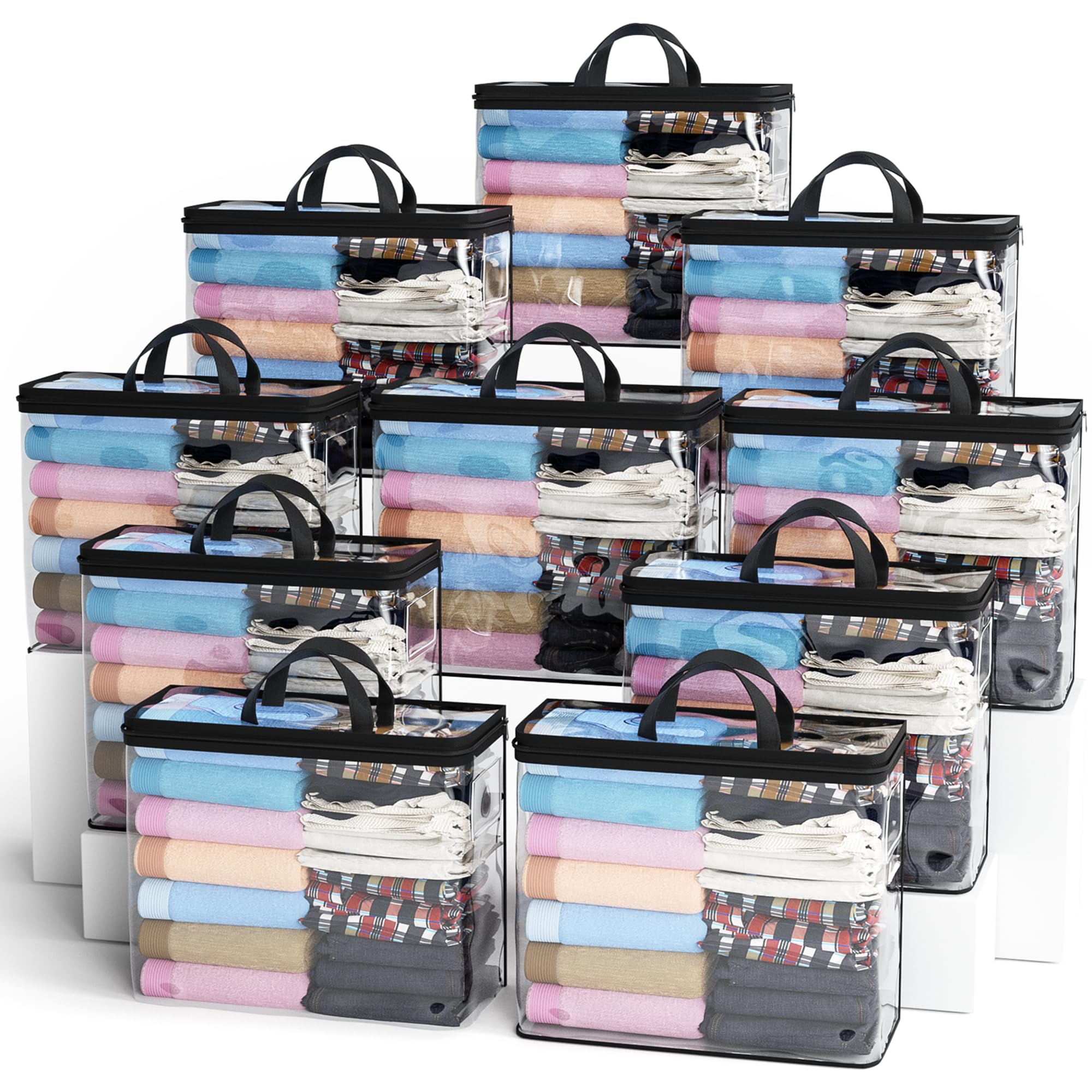 Clear Zippered Storage Bag Foldable Storage Bag, 22L Clear Storage Bags for Clothes, and Blanket Storage Bags for Bedding, CDs, Blankets, Comforters, Clothing & Toys (Black, 10Pack)