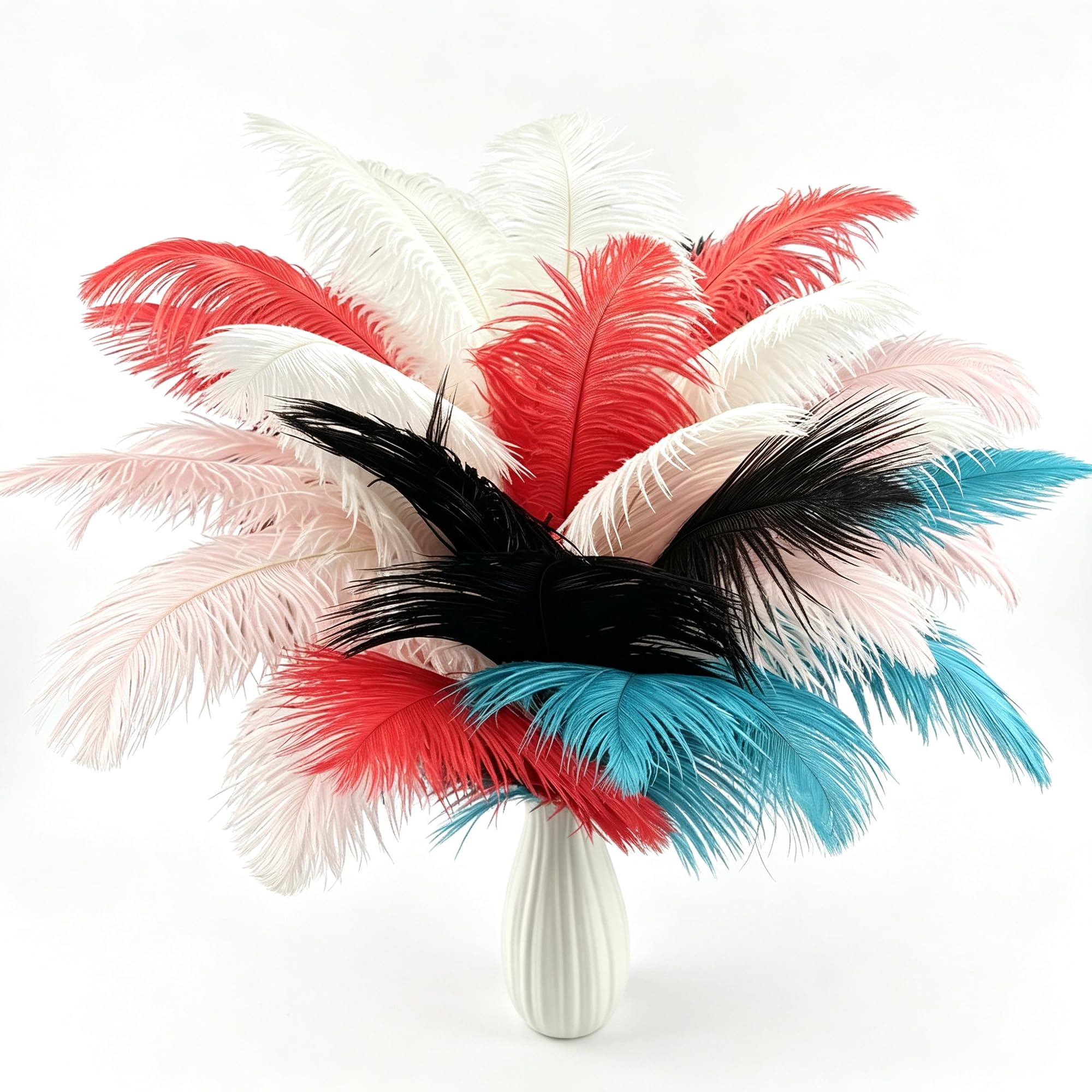 Fenisonavy Ostrich Feathers Natural Soft Fluffy Feathers for Crafting 14-16inch(35-40cm) 10pcs Perfect DIY for Vase Fillers Wedding Home Party Decor (Colorful)