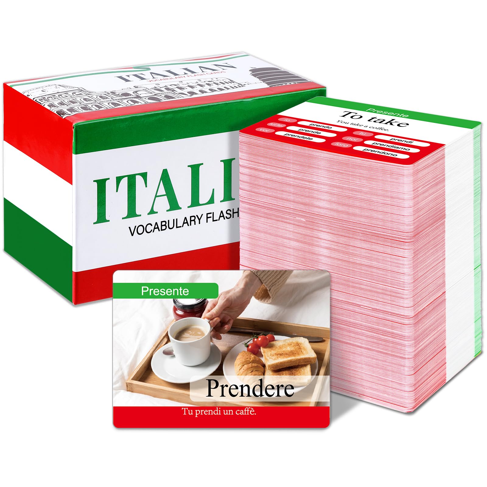 Gisfim - 300 schede flash per vocabolario italiano per principianti con immagini, coniugazione di verbi italiani, presente, memoria e parole visive, traduzioni essenziali, per imparare le lingue in