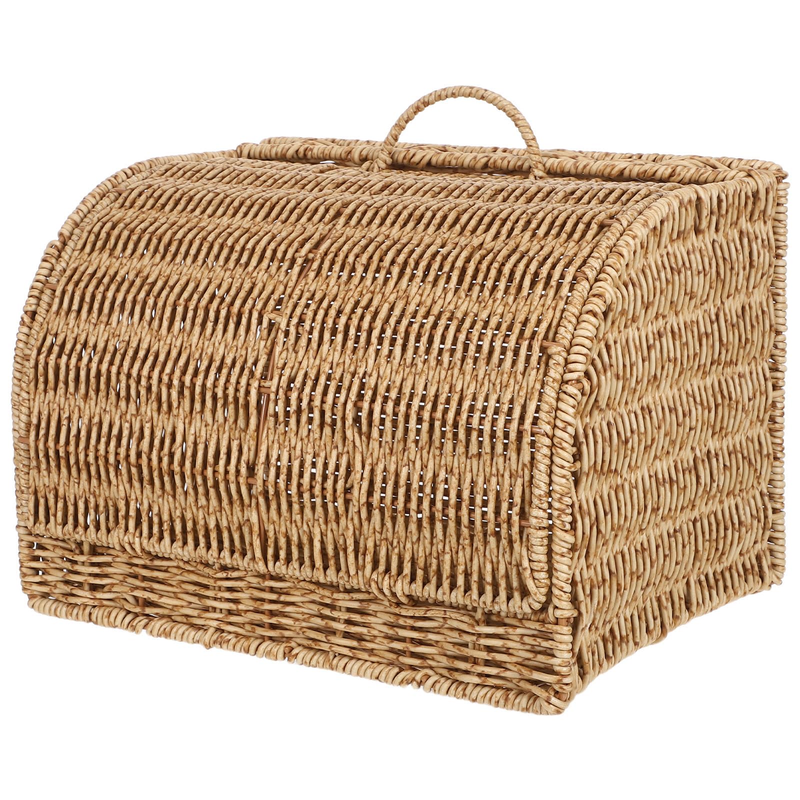 KALLORY Cestino Cucina in Finta Rattan con Coperchio 33, 5x23x19 Cm | Plastica Resistente, per Dispensa e Piano Lavoro, Adatto a Dolci e Snack, Uso Multiuso Ordinato