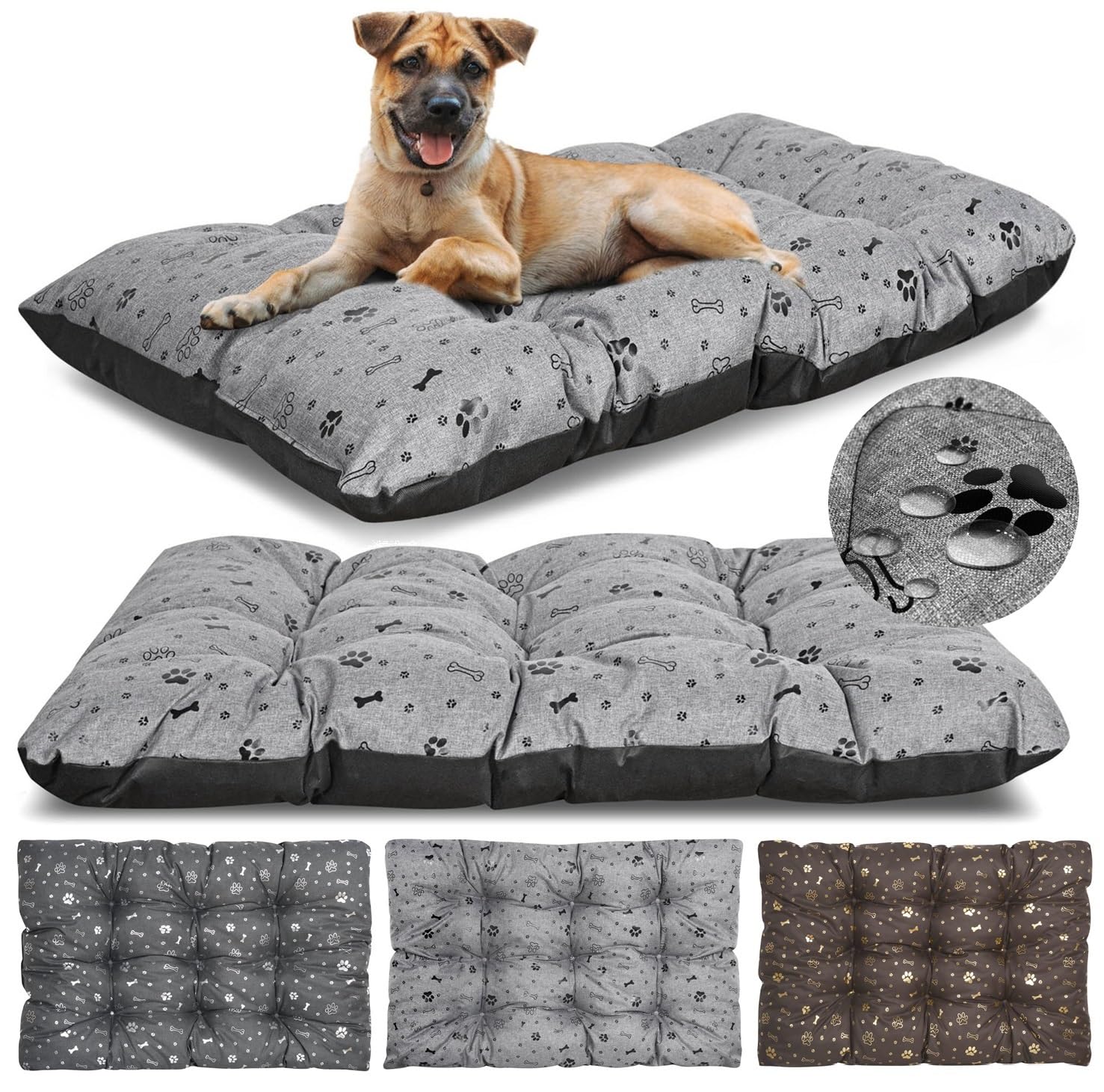 KING DOG Cojín para perros de talla grande, impermeable, XL, 120 x 80 cm, cojín de tela Oxford, alfombra ideal para perros, colchón cama para perros, lavable gris