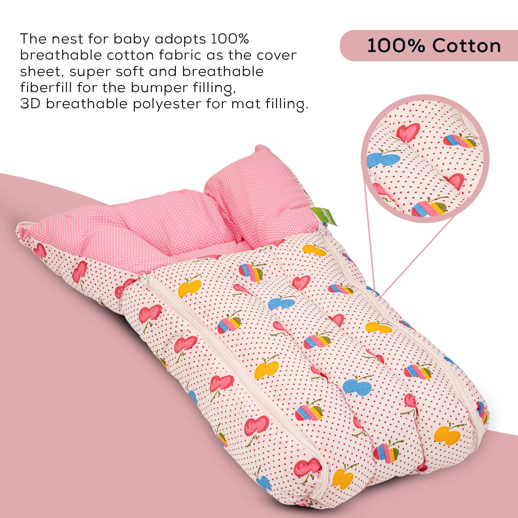 BAYBEE Carry Bed for New Born,Portable & Cozy Baby Nest, Ultra Soft Cotton, Padded Side Bolsters,Daily Travel Companion for 0-6 Months (Pink) 3