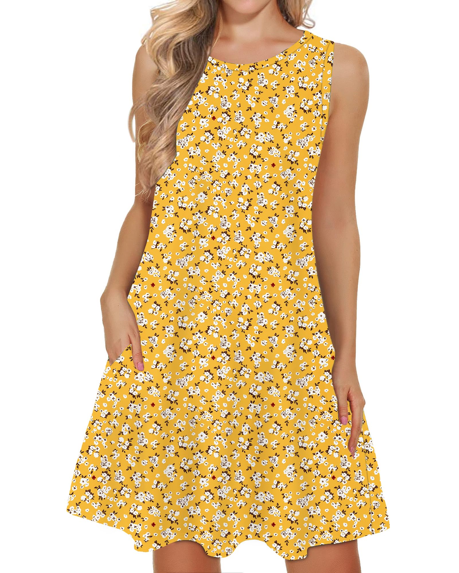 WNEEDU Boho Abiti Estivi da Donna Prendisole da Spiaggia Senza Maniche