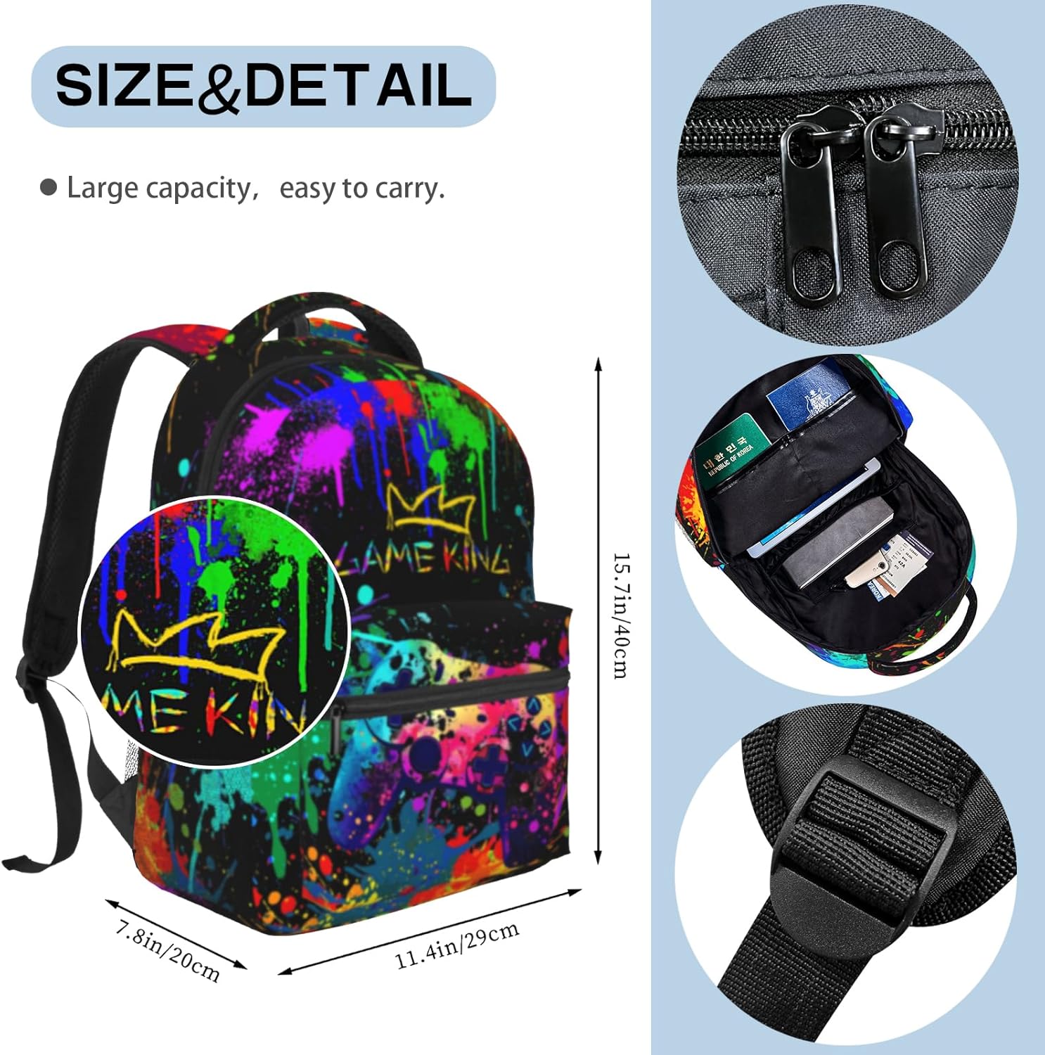 Graffiti Gamepad School Backpack For Boys Games Gaming Travel Boy Backpack For Kids Children Water Resistant Bags Bookbag Travel Hiking Camping Daypack back pack for Adults Teens Boys - Image 2