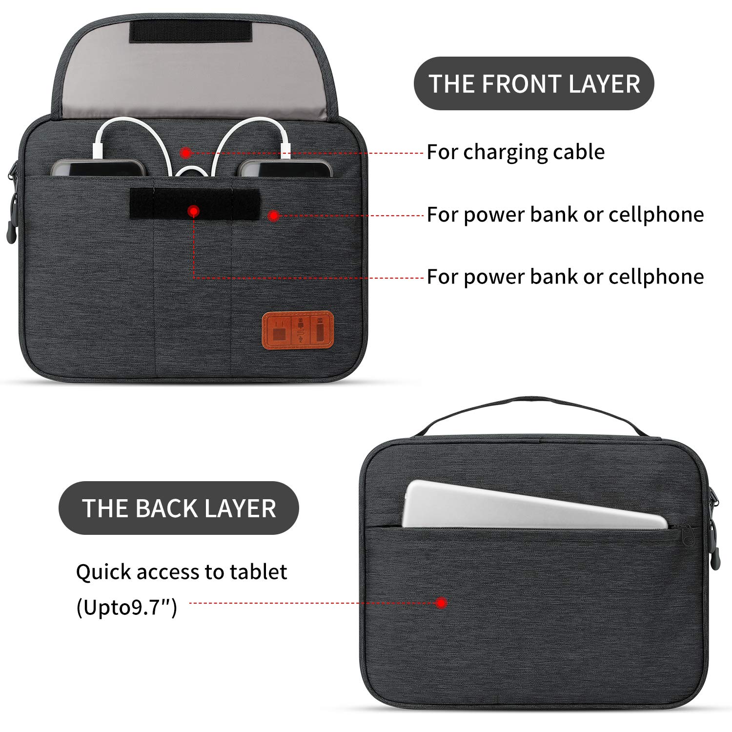HOLIMET Kabel Organizer Tasche, elektronische Zubehörtasche Doppelschicht für Reisen wasserdichte Kordel Aufbewahrungstasche für iPad, Kindle, Festplatten, Kabel, Ladegeräte, Power Bank und mehr
