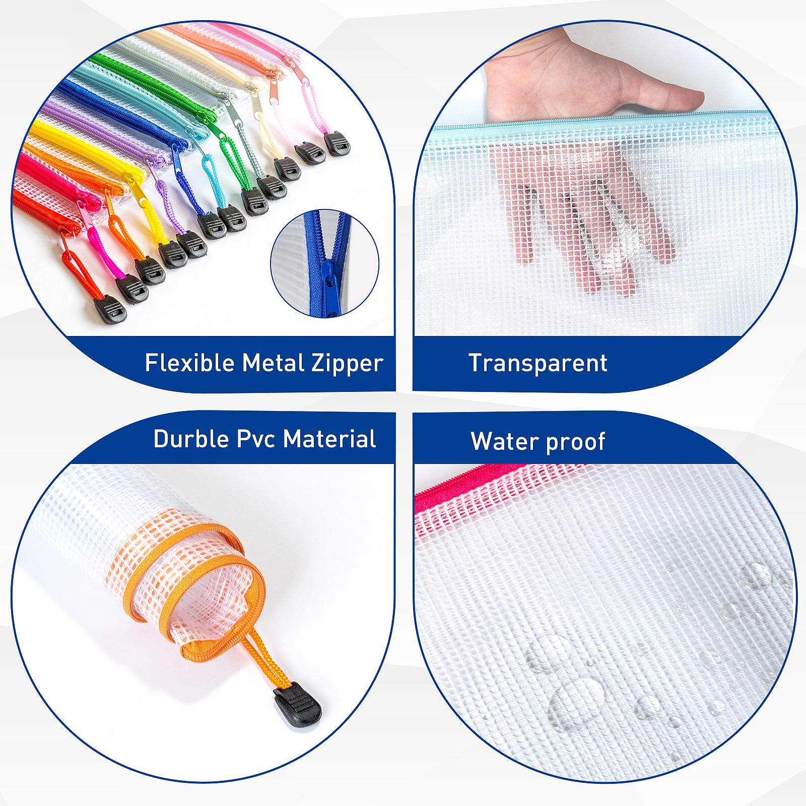 48 sacchetti in rete con cerniera, sacchetti in plastica con cerniera, 12 colori per organizzare, sacchetti per documenti A4, sacchetti impermeabili con cerniera per l'organizzazione in