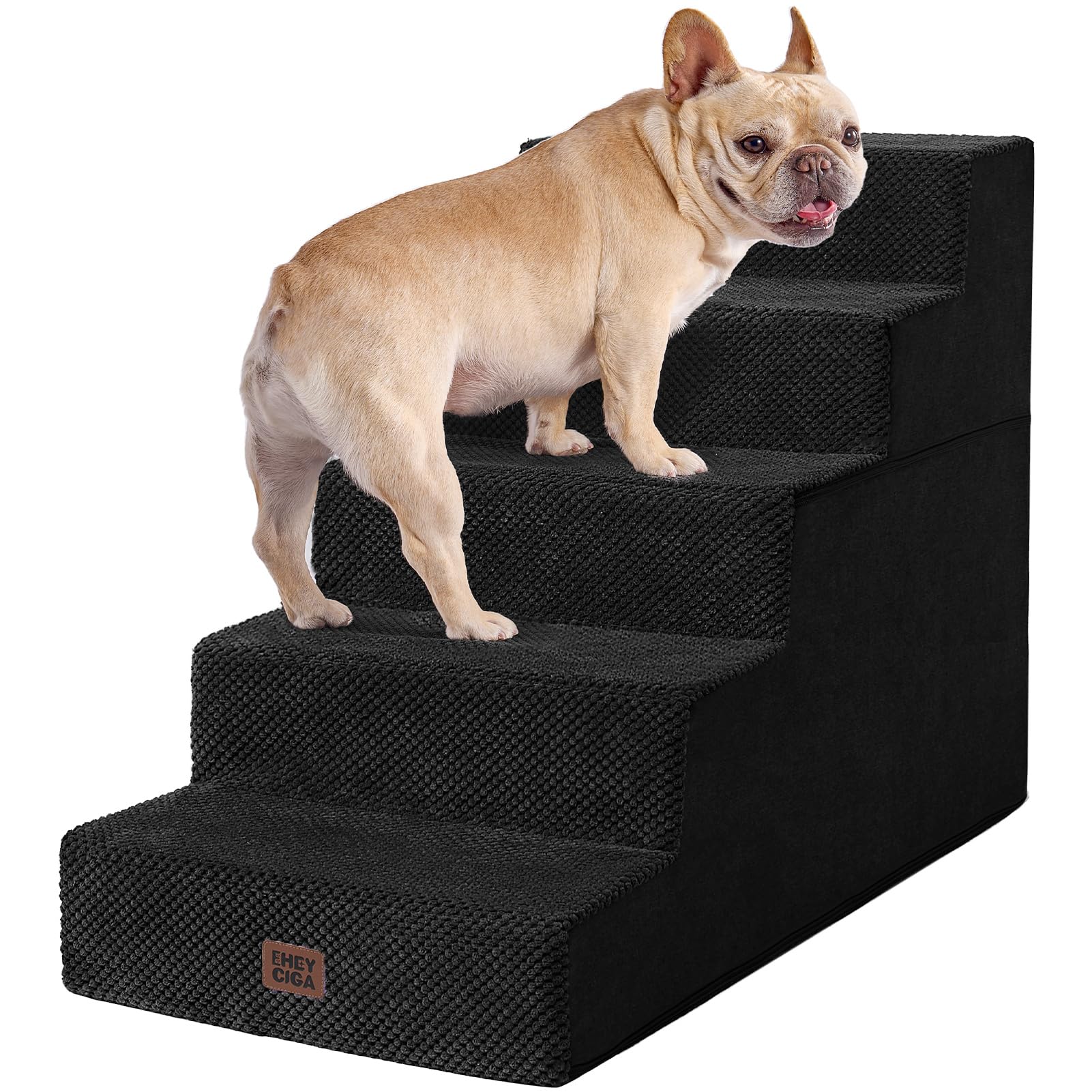 EHEYCIGA Dog Stairs for High Bed 22.5" H, 5-Step Dog Steps, Black | Pet Steps for Small Dogs and Cats for Bed, Non-Slip Balanced Pet Ramp Indoor
