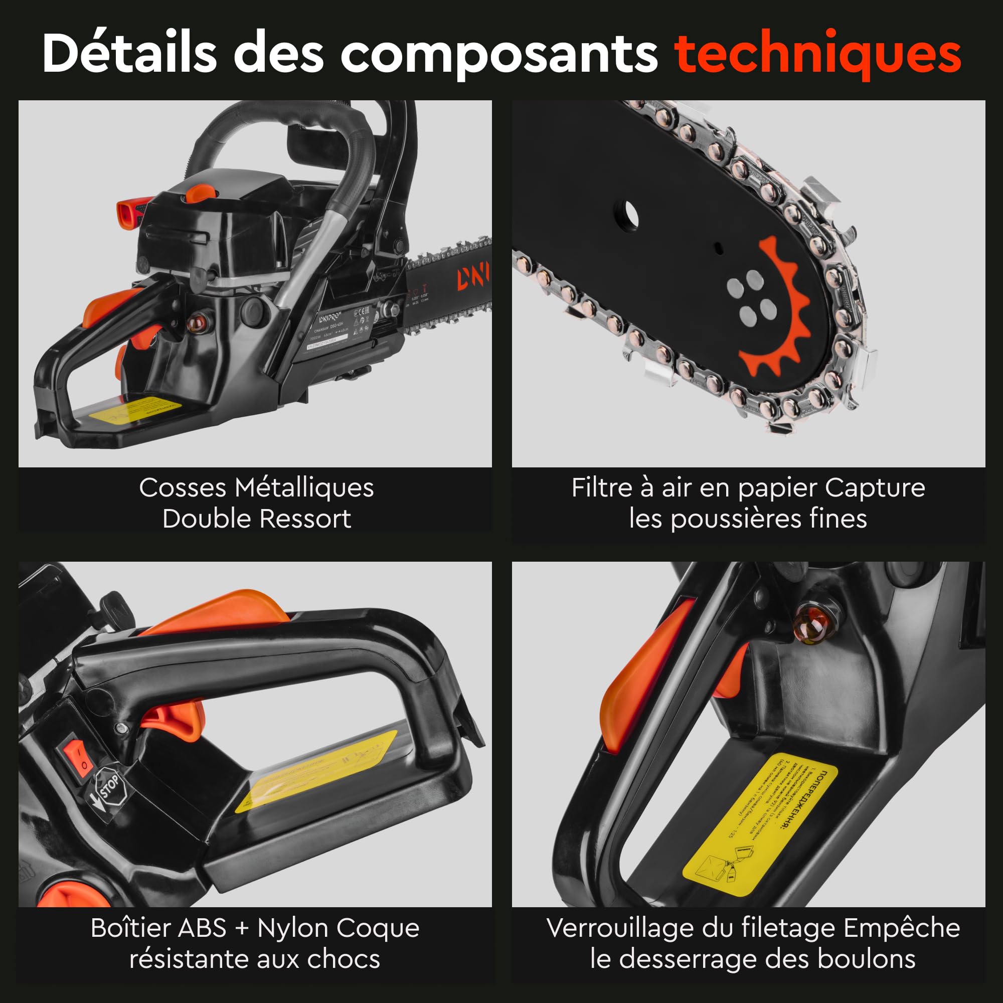 Tronçonneuse Essence DSG-45HE 45cc 2000W, Guide 40cm + Huile