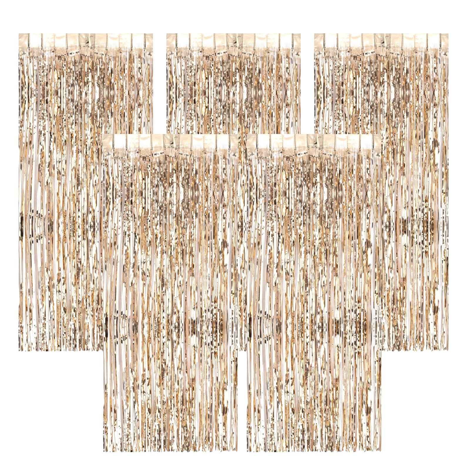 Tende Con Frange Glitter Oro Champagne, 6 Pezzi Da 1x2 M, Perfette Per Decorazioni Di Compleanno, Matrimonio E Feste, Facile Da Appendere E Riutilizzabile - 2