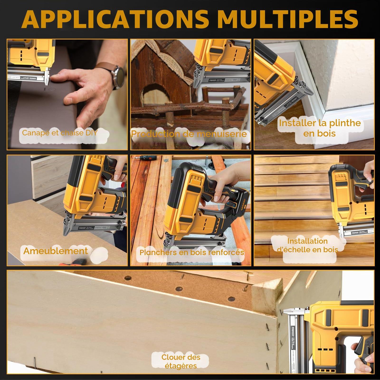 Agrafeuse sans fil 18GA compatible avec batterie Dewalt 20V MAX, agrafeuse à couronne étroite sans balais avec 1000 clous et 1000 agrafes pour le bricolage, le DIY et le travail du bois