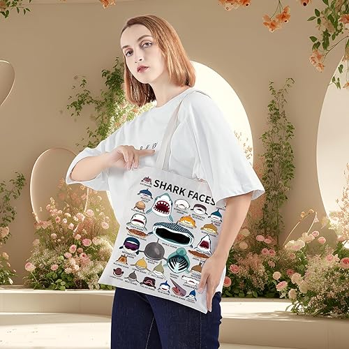 Miniatura 4 de BWWKTOP Bolsa de lona con cara de tiburón, regalos para amantes de los tiburones, bolsas de comestibles reutilizables con diseño de tiburón