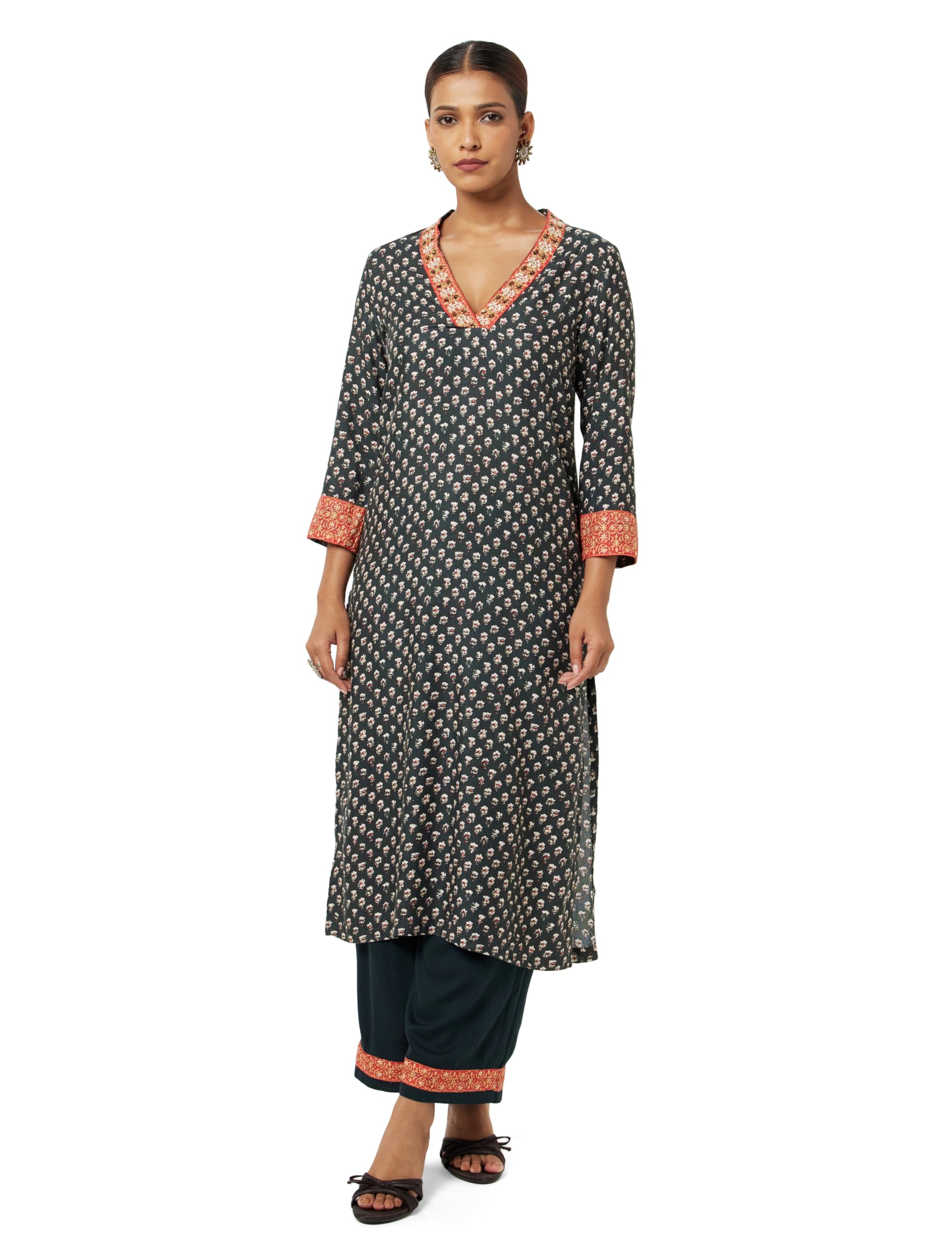 BIBA Women Cotton Liva Straight Kurta Palazzo Suit Set