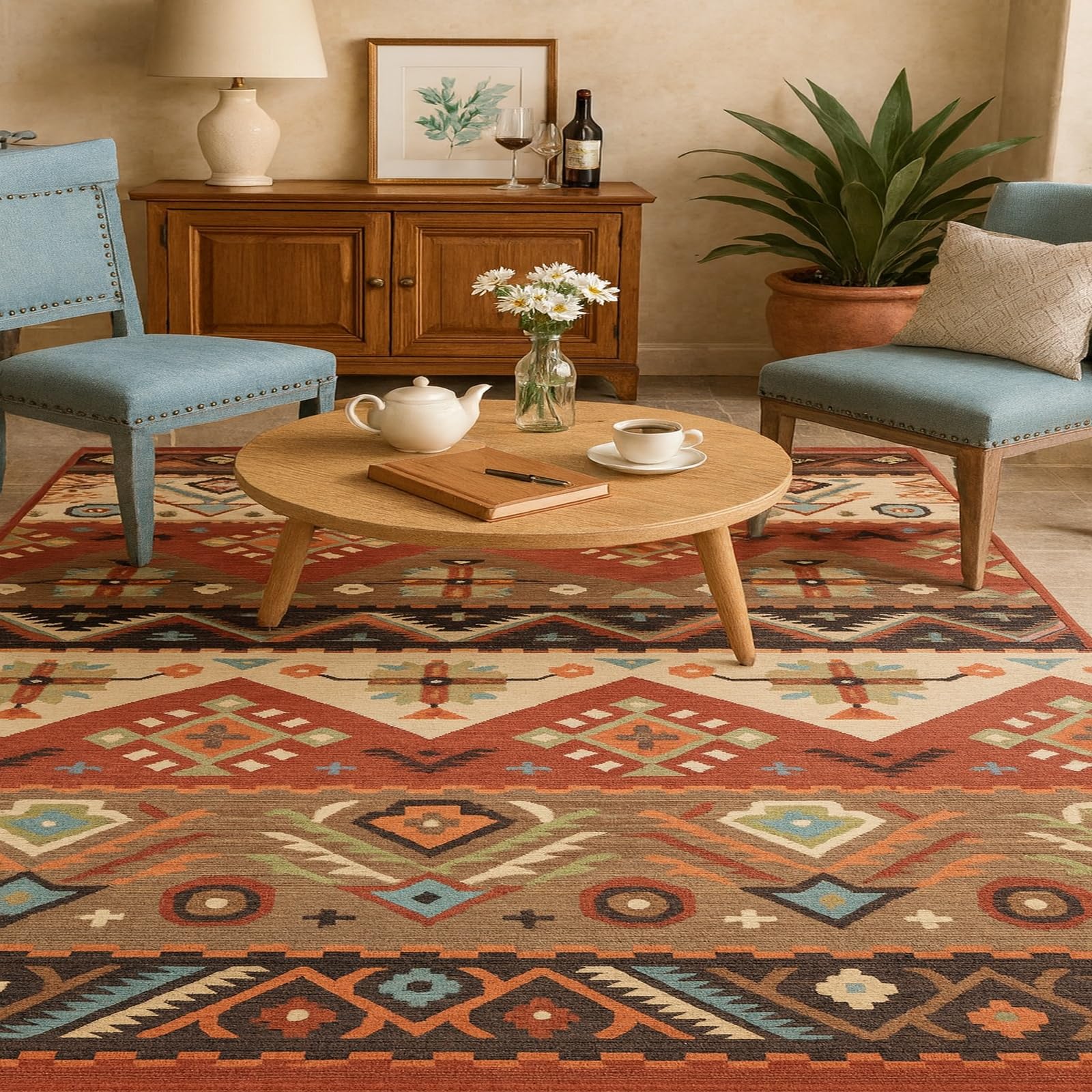 Tapis entrée intérieur rouge traditionnel géométrique 60x120