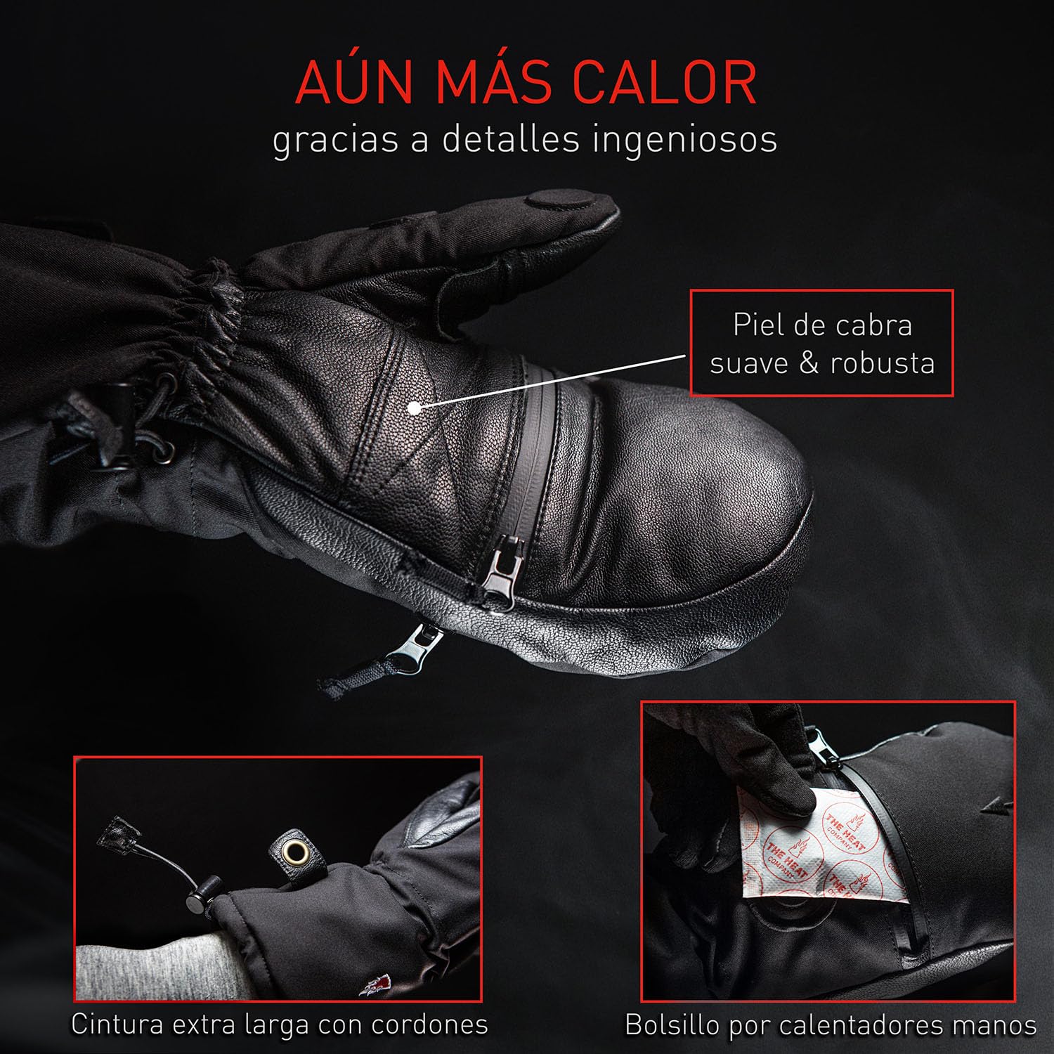 The Heat Company Shell Manoplas - Guantes Invierno Hombre & Mujer - Guantes Impermeables Hombre - Guantes Esqui Hombre & Mujer - Guantes Nieve - Guantes Snowboard Hombre - sin Liner