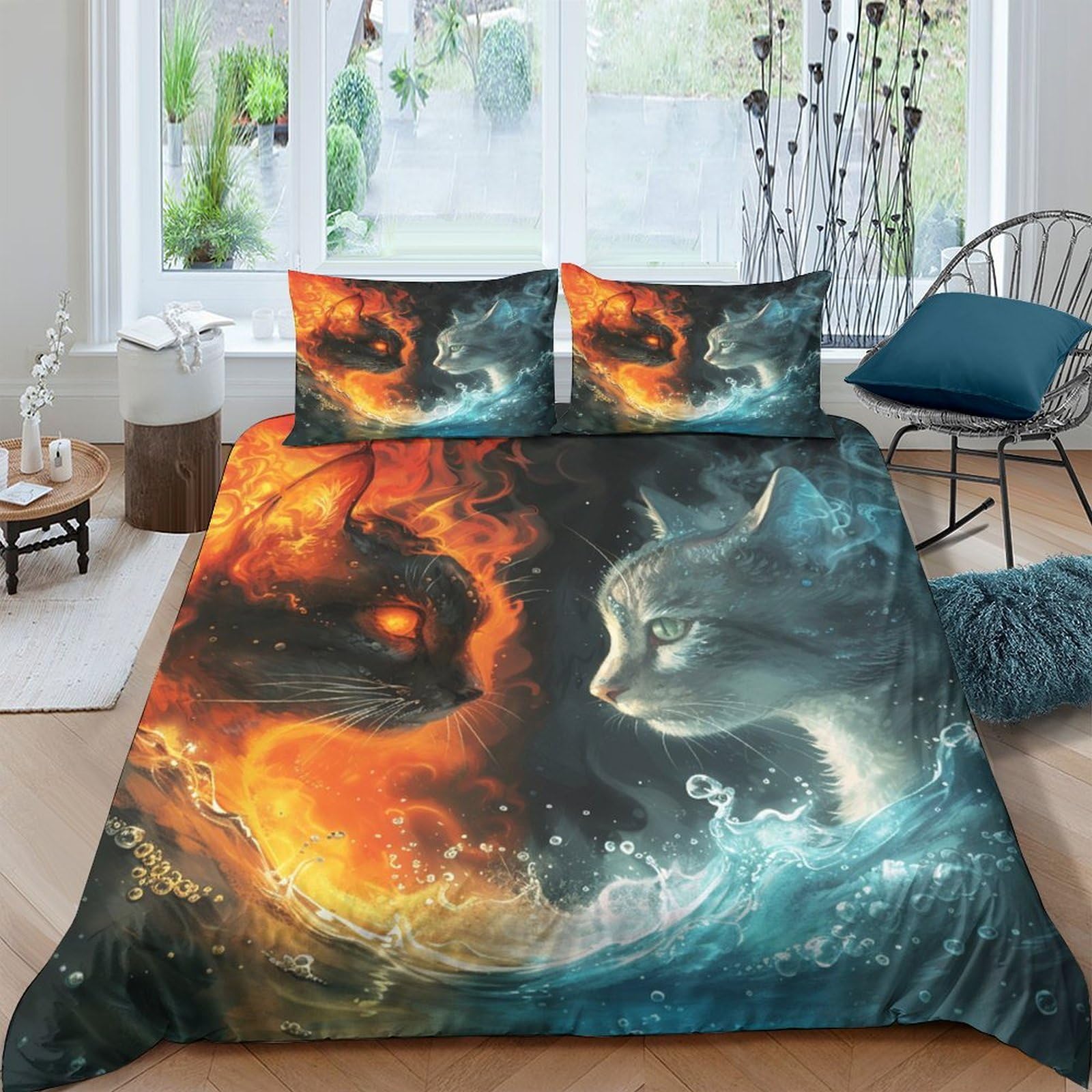 Housse de couette chat en microfibre 3D | Parure de lit 260x220 cm