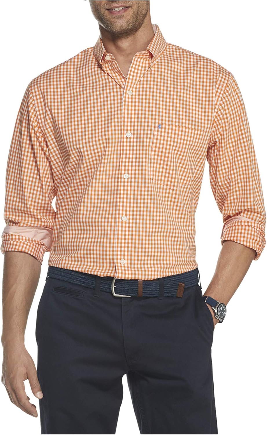 IZOD Men's Button Down Long Sleeve Stretch Performance Gingham Shirt