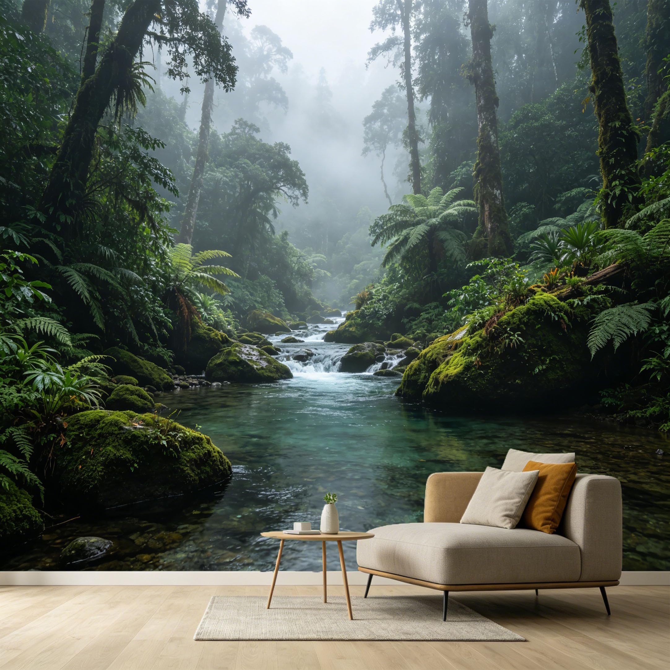 Custom Size Wall Murals Misty Forest River Landscape Tropical Nature Ferns SelfAdhesive Wall Fabric Removable Large Wallpaper for Photo Living Room Interior Decor