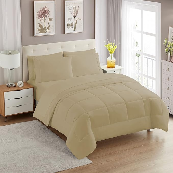 Twin Comforter Set with Sheets - 5-Piece Bedding Collection - 1 Comforter, 1 Fitted Sheet, 1 Flat, 2 Pillowcases - Deep Pocket - Soft & Breathable Premium Quality - Ideal for All Seasons, Taupe