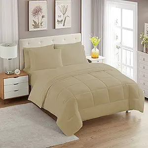 Twin Comforter Set with Sheets - 5-Piece Bedding Collection - 1 Comforter, 1 Fitted Sheet, 1 Flat, 2 Pillowcases - Deep Pocket - Soft & Breathable Premium Quality - Ideal for All Seasons, Taupe