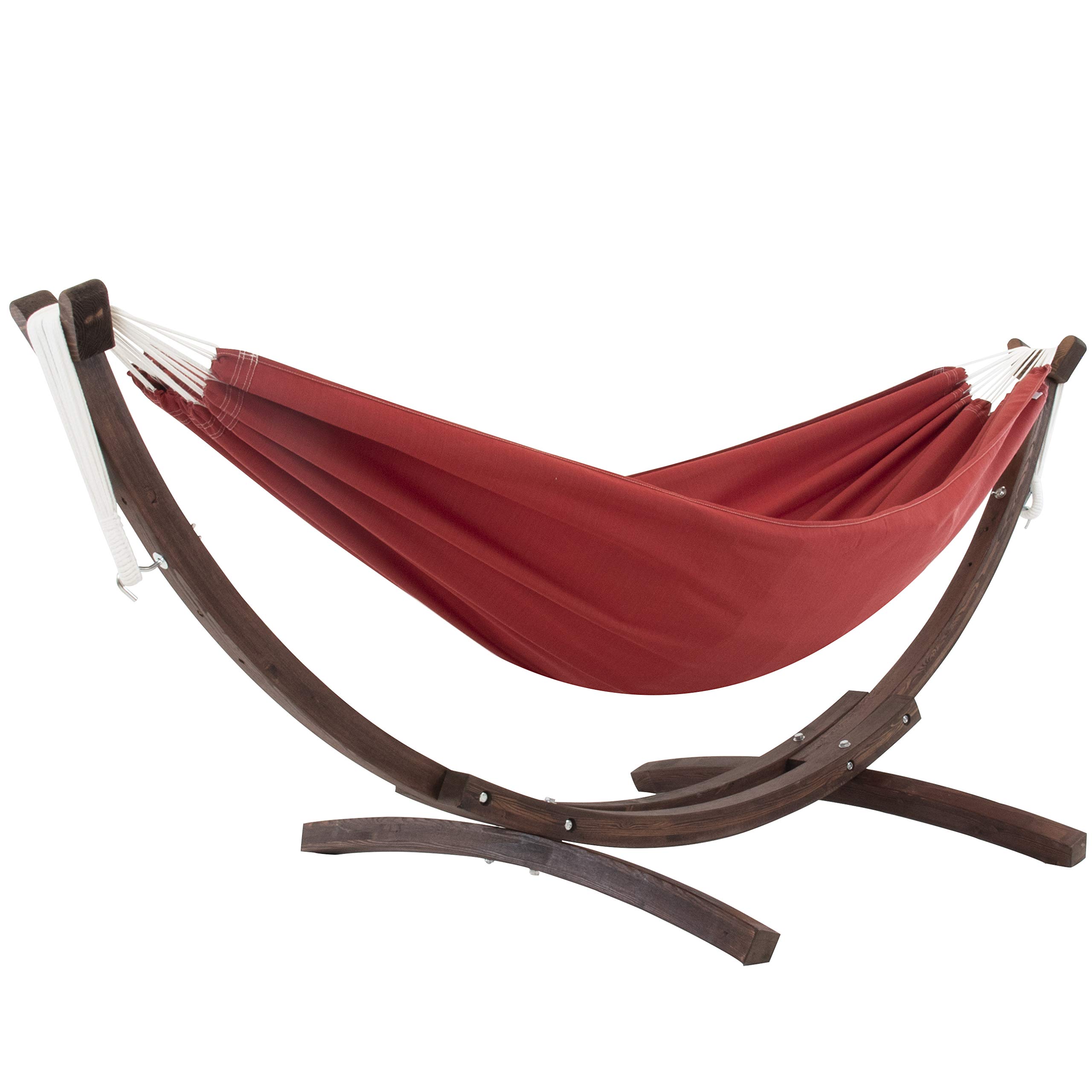 Vivere C8SPSN-CR Amaca Doppia Sunbrella con Supporto in massello di Pino Crimson, Solid Pine