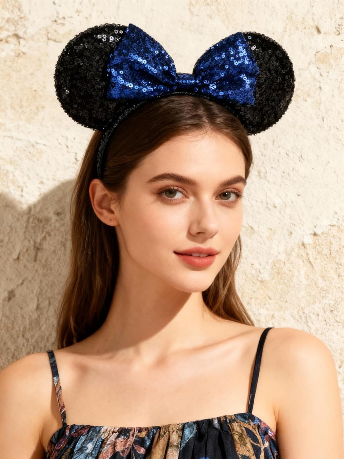A Miaow Sequin Black Mouse Ears Headband MM Glitter Hair Clasp Adults Women Butterfly Hair Hoop Birthday Party Holiday Park Photo Supply (Black and Blue) - Image 3
