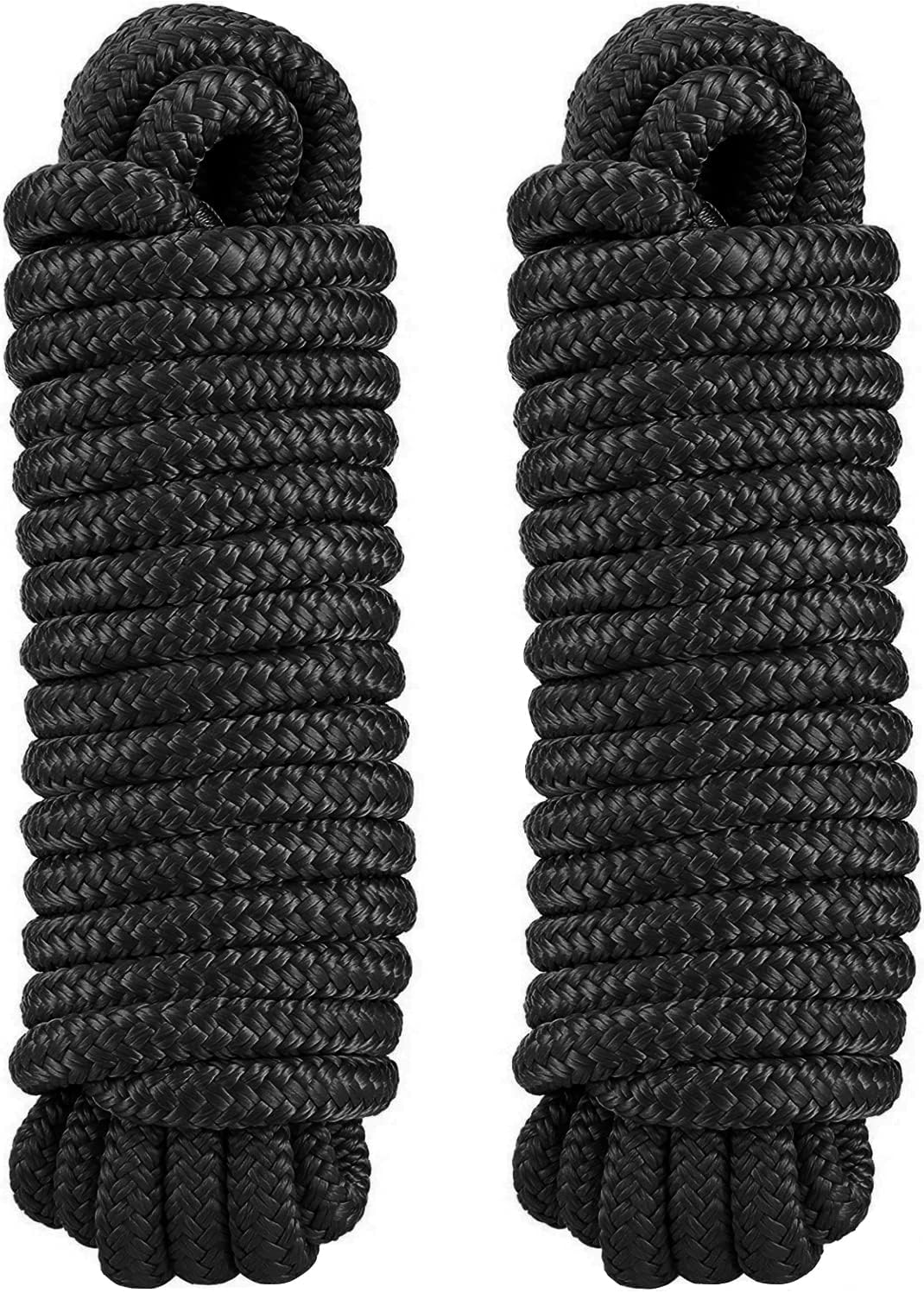 J-FM TWNTHSD Dock Lines: 3/4" x 30' Double Braided Nylon Boat Dock Lines - Premium Boat Ropes for Secure Docking with 18" Loop - Marine Grade Boat Rope/Dock Line, Sturdy Mooring Marine Rope - 2 Pack