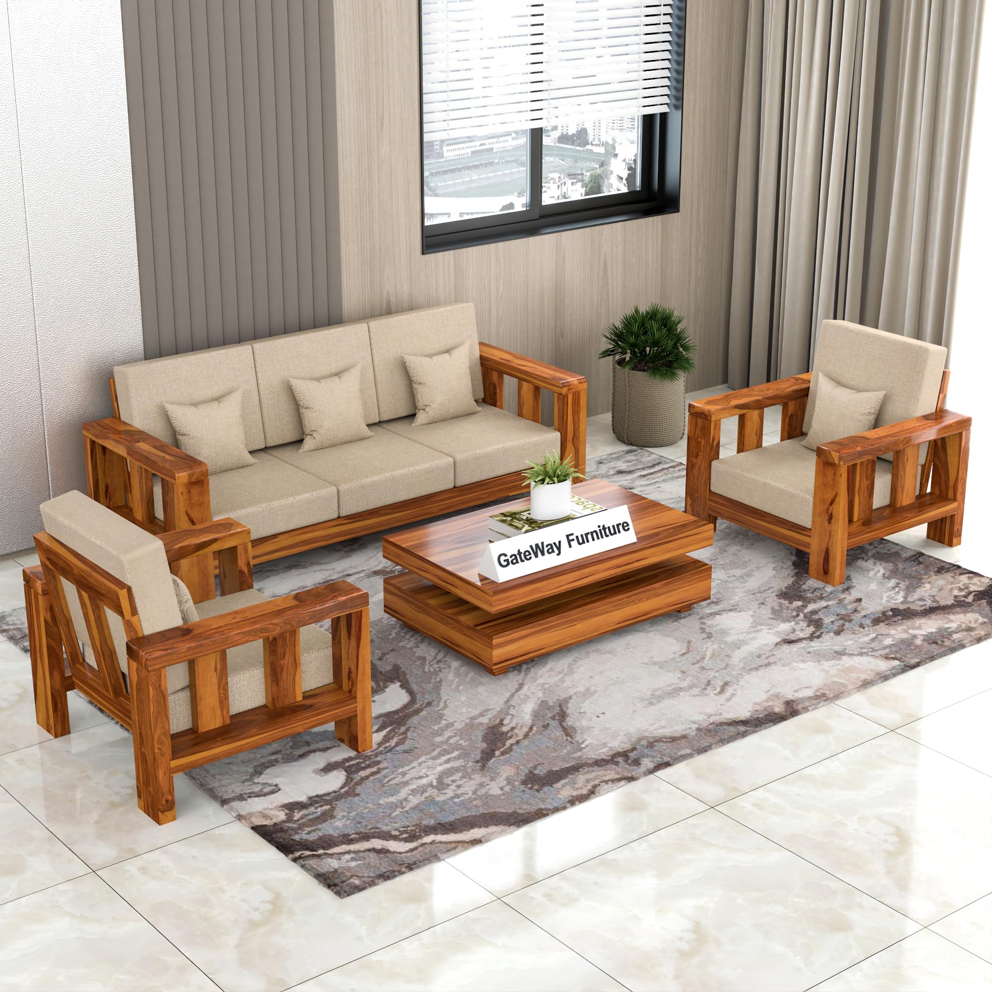 GateWay Furniture Solid Sheesham Wood 5 Seater Sofa Set for Living Room - with Side Storage Newspaper Holder - Wooden Sofa Set 5 Seater for Home & Office Furniture (Design 19)-image-36