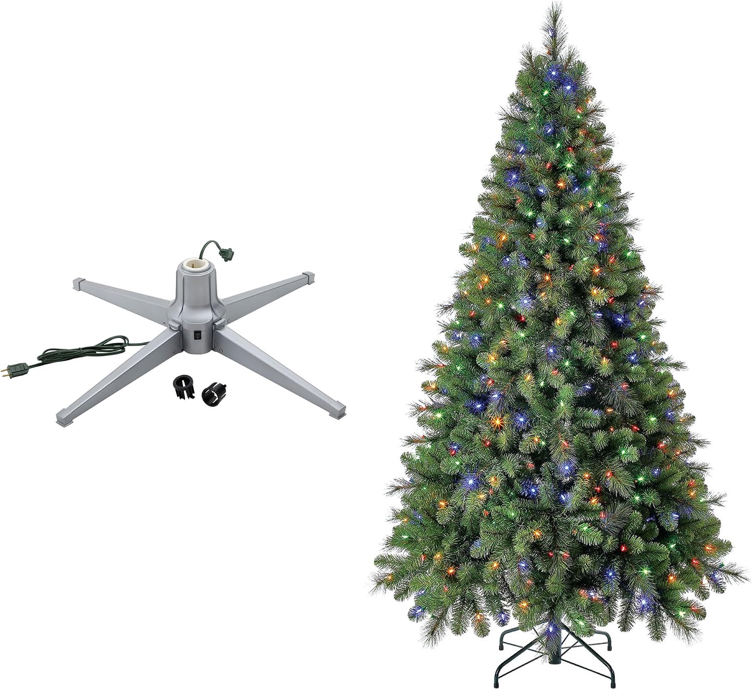 Home Heritage Rotating Tree Stand Base with Cascade Quick Set 7-Ft Pre-Lit Tree