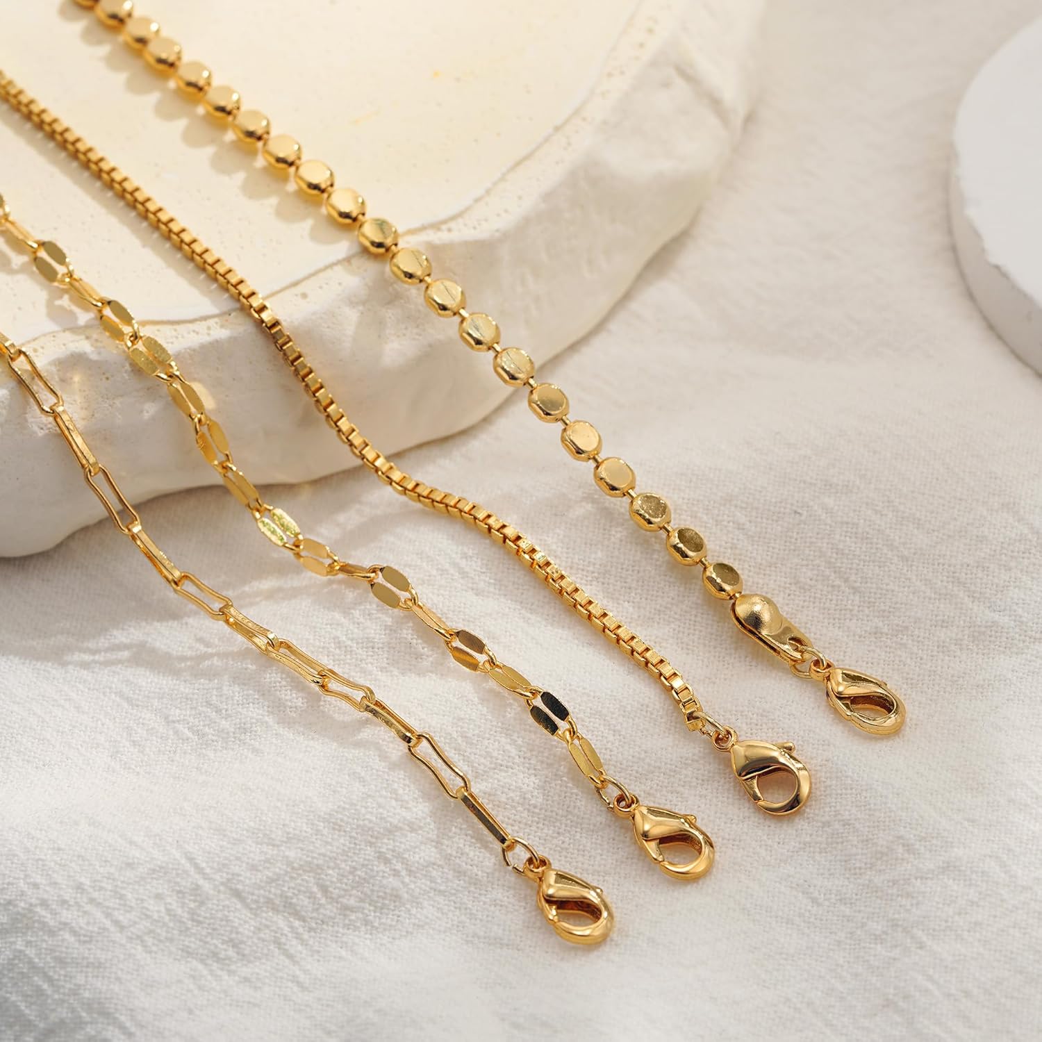 Gold Bracelets for Women, 14K Gold Plated Stackable Bracelets Dainty Paperclip Rope Cuban Figaro Snake Box Link Chain Bracelets Pack Gold Jewelry for Women - Image 7