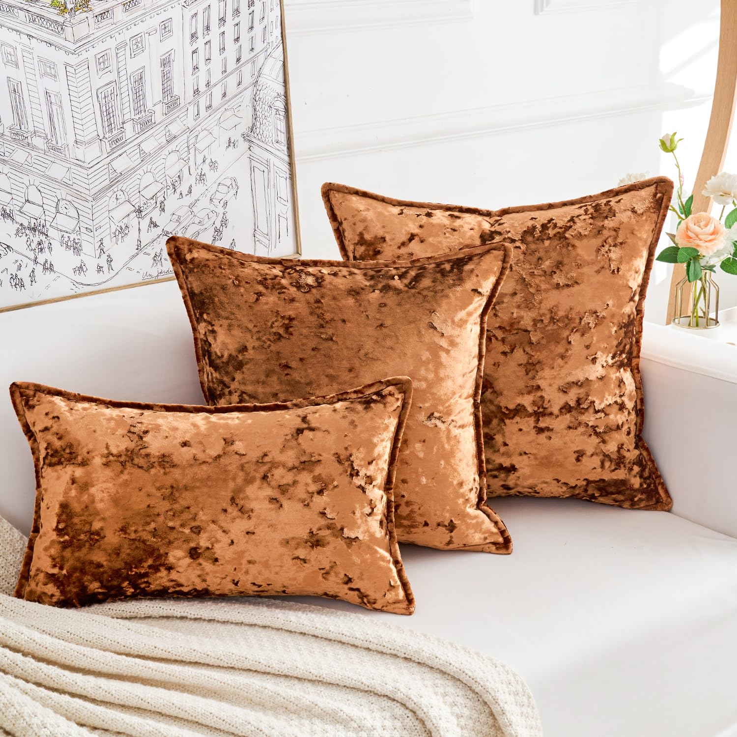 Yonous Premium Series, Crushed Velvet Cushion Covers, Luxury Thick Throw Pillow for Home Decor Burnt Orange, 18 x 18 Inch / 45 x 45 cm