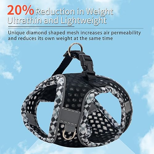 Miniatura 6 de Arnés para perro pequeño, malla de diamante para todo tipo de clima, rayas reflectantes, arnés ligero sin tirones para cachorros, perros pequeños y