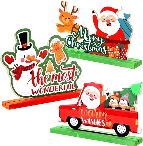 KatchOn, Centros de mesa de madera de Navidad  Paquete de 3  Centros de mesa de Navidad para mesas  Centros de mesa de Navidad para decoraciones de