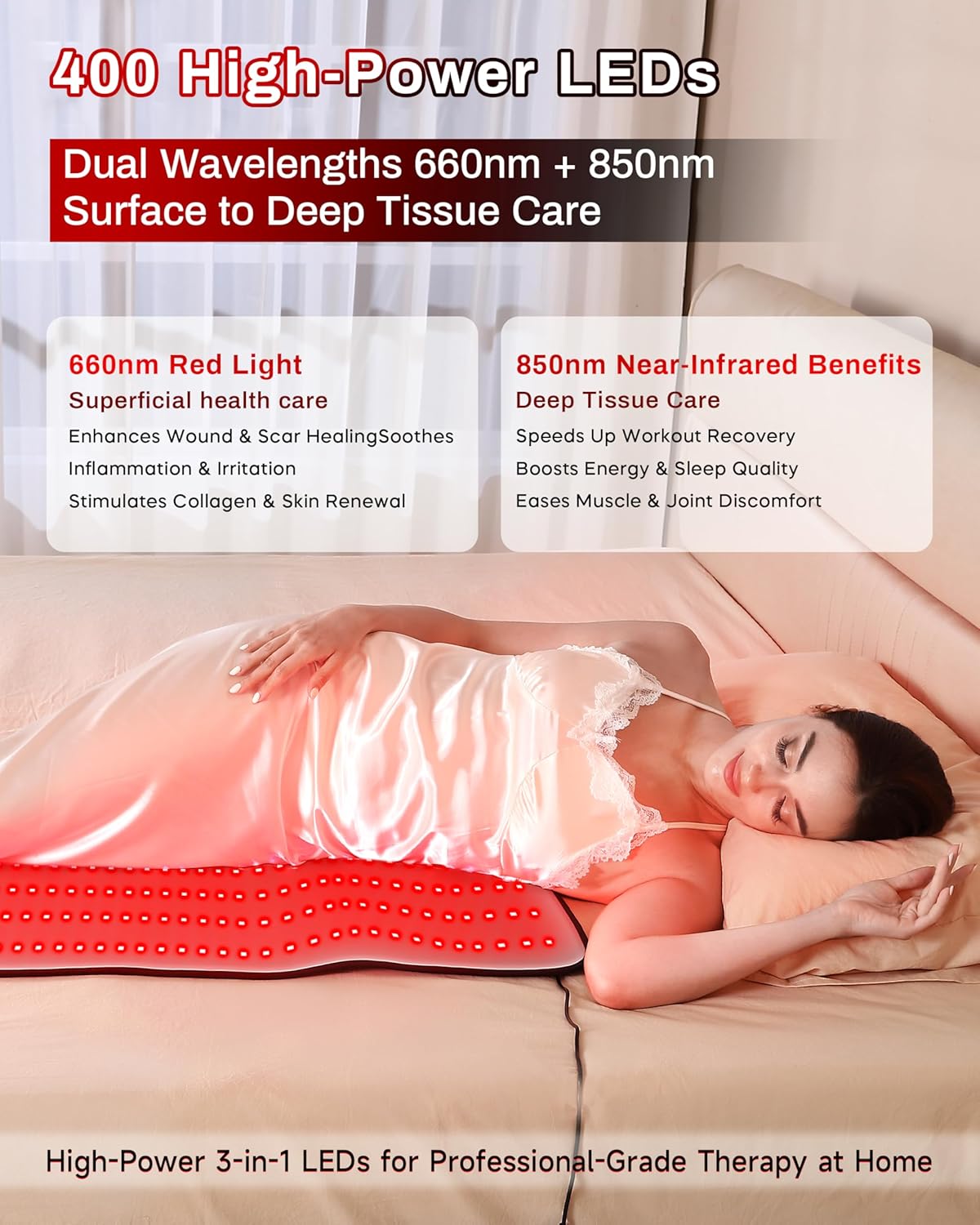 Medical-Grade TPU Red Light Therapy Mat for Body, Infrared Light Therapy with 660nm & 850nm LEDs, Light Therapy Blanket for Back & Joint Comfort, FSA&HSA Eligible, 400 LEDs, 38" x 23.6"