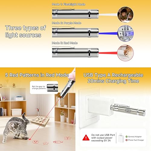 Miniatura 5 de CUTPLAN - Juego de juguetes para gatos, 1 caja de juguetes interactiva de madera para gatos, juguete de caza para interiores y un puntero láser