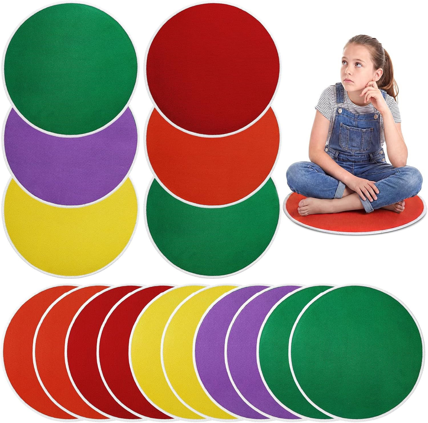 20 Pcs Carpet Circle Seats 16 Inch Round Classroom Non Slip Floor Rug, Colorful Back to School Soft Classroom Mat for Home Story Time, Group Activity & Educational Learning Playing Areas