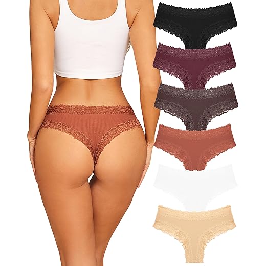 Sth Big Womens Cotton Underwear Sexy Lace Brazilian Panties Soft Breathable Cotton Bikini for Ladies 6 Pack