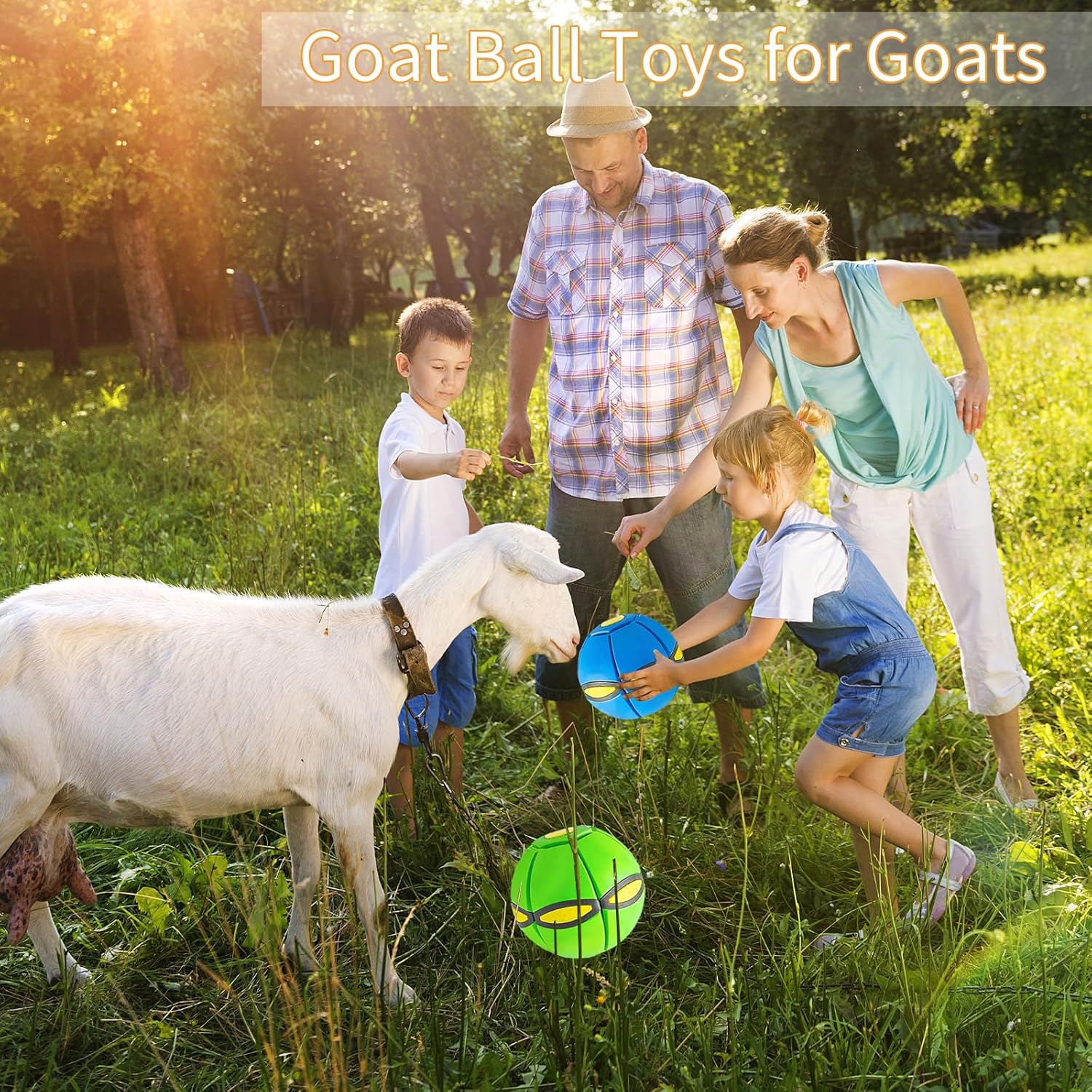 3PCS Goat Ball Toy with 6 Lights, Interactive Flying Saucer Disc Ball for Goat Dog Horse Enrichment Play Toy for Farm Sheep Cow (Blue and Green and Pink)