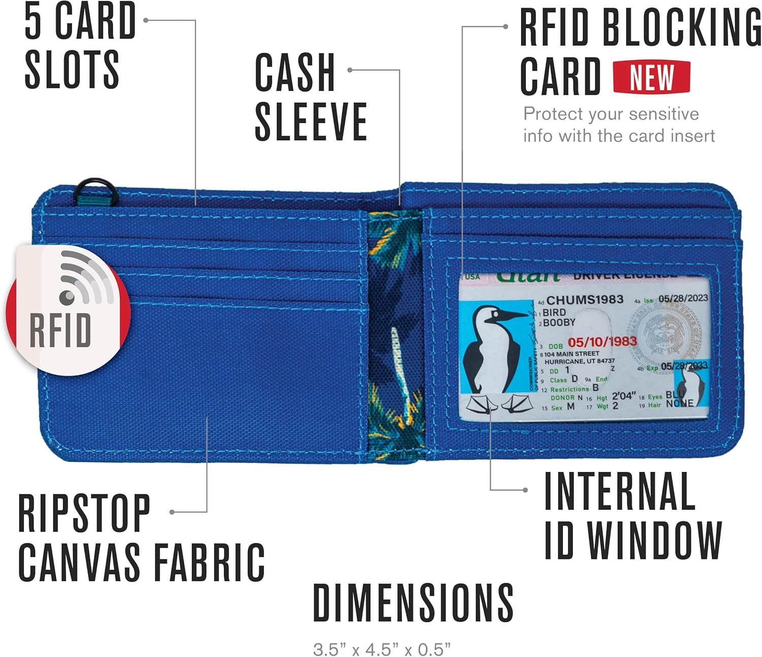 Chums Rover Bifold Wallet - Mens Wallet Slim & Front Pocket RFID Blocking Wallet with Canvas Ripstop Fabric - Geo - Image 6