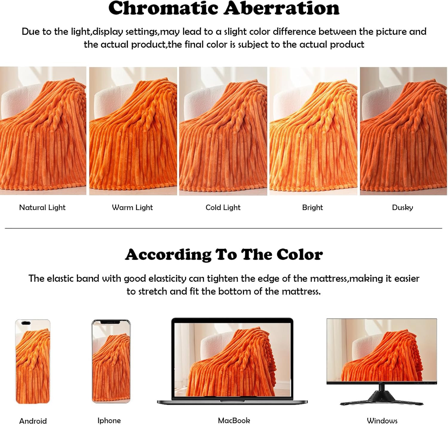 NEWCOSPLAY Super Soft Fall Throw Blanket Orange Premium Silky Flannel Fleece 3D Ribbed Jacquard Lightweight Bed Blanket All Season Use (Orange Ribbed, Throw(50"x60")) - Image 6