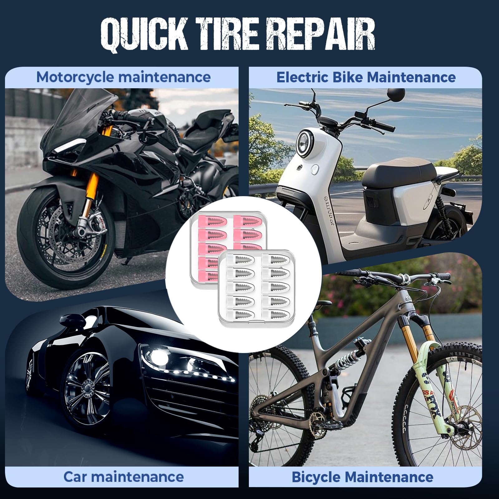 Kit di riparazione pneumatici in gomma, kit di riparazione pneumatici a spirale in 2 misure, strumento di riparazione per pneumatici piatti, per moto, auto, camion, foratura rapida di emergenza