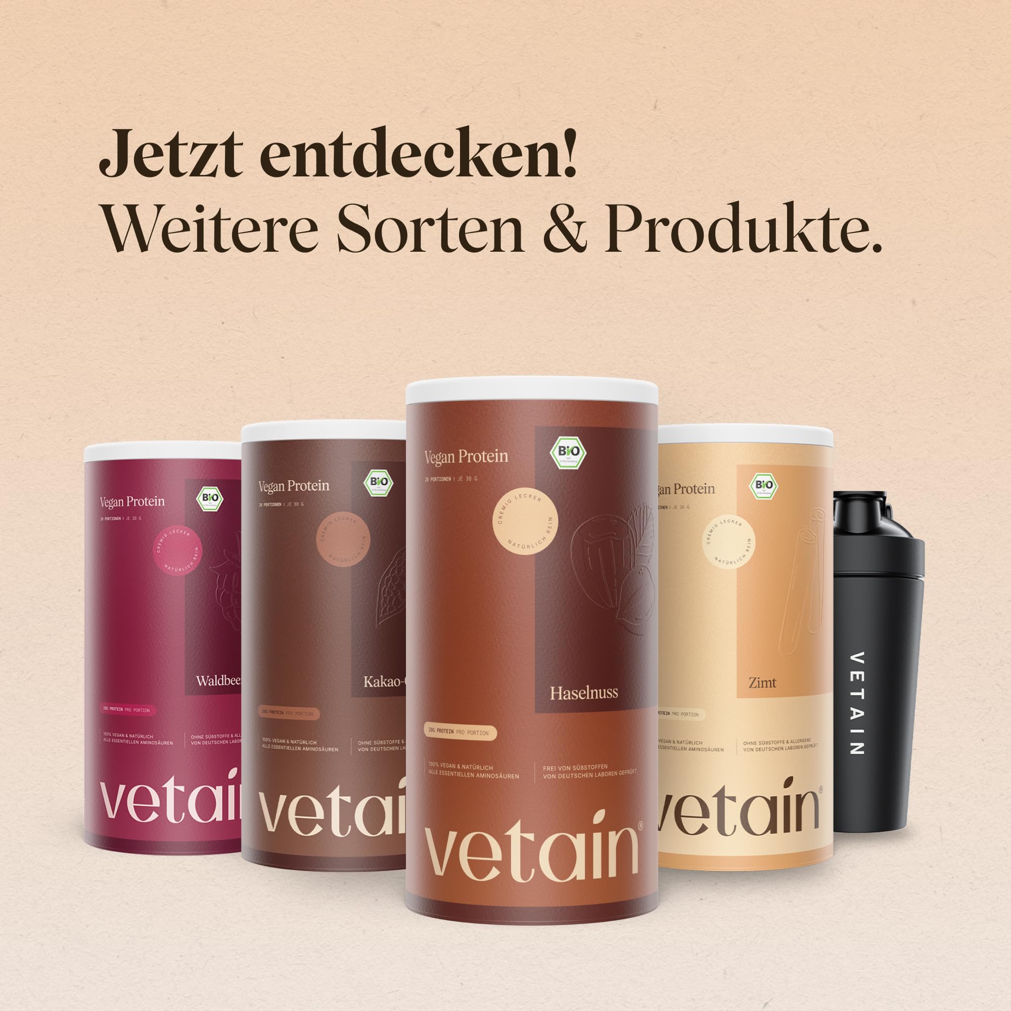 VETAIN Poudre de protéines végétaliennes en noisette – 20 g de protéines, 100 % bio et fermentée | Poudre de protéines en 4 composants - 67 % de protéines - Sans édulcorants artificiels - Profil d'acide aminé complet - 540 g
