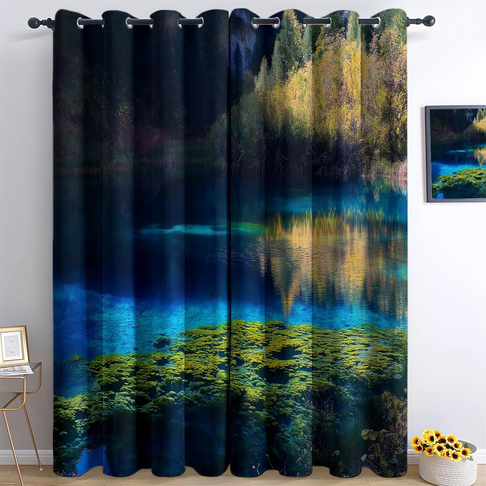 Zasłona zaciemniająca Pejzaże Chin do Jiuzhaigou dł. 140 x wys. 180 cm zasłony zaciemniające zestaw 2 sztuk, zasłony termoizolacyjne i dźwiękowe, zasłony okienne sypialnia dom salon wnętrza