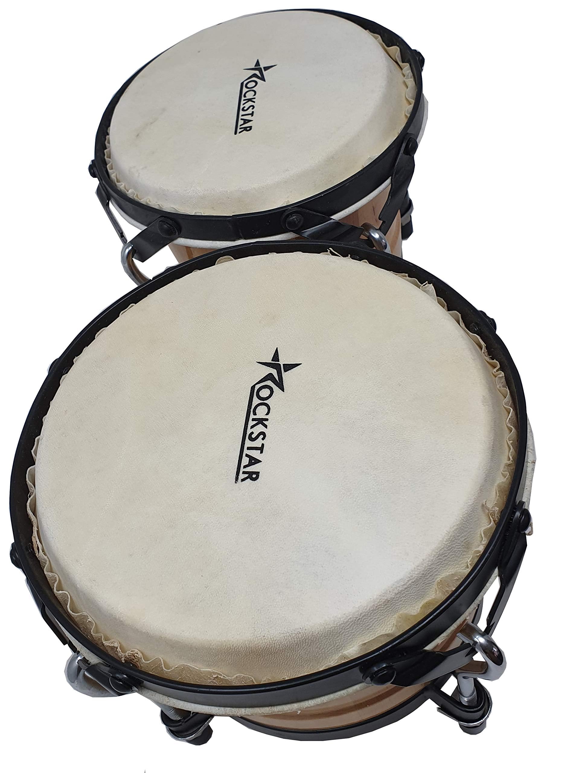 Rockstar - Bongos de Madera y Metal Color Natural BO650NT 7" y 8,5" Afinables Parche Piel Bufalo - Rockmusic