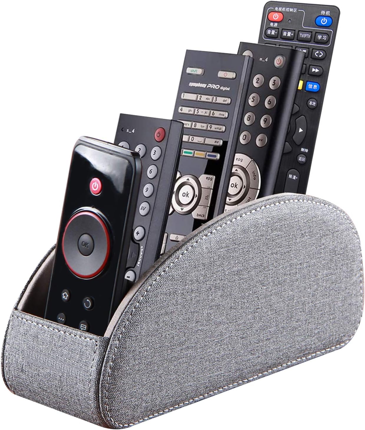 GGEZ Remote Control Holder with 5 Compartments - PU Leather Remote Holder Desktop Organizer for Tv, Media Player,Office Supplies(Grey)
